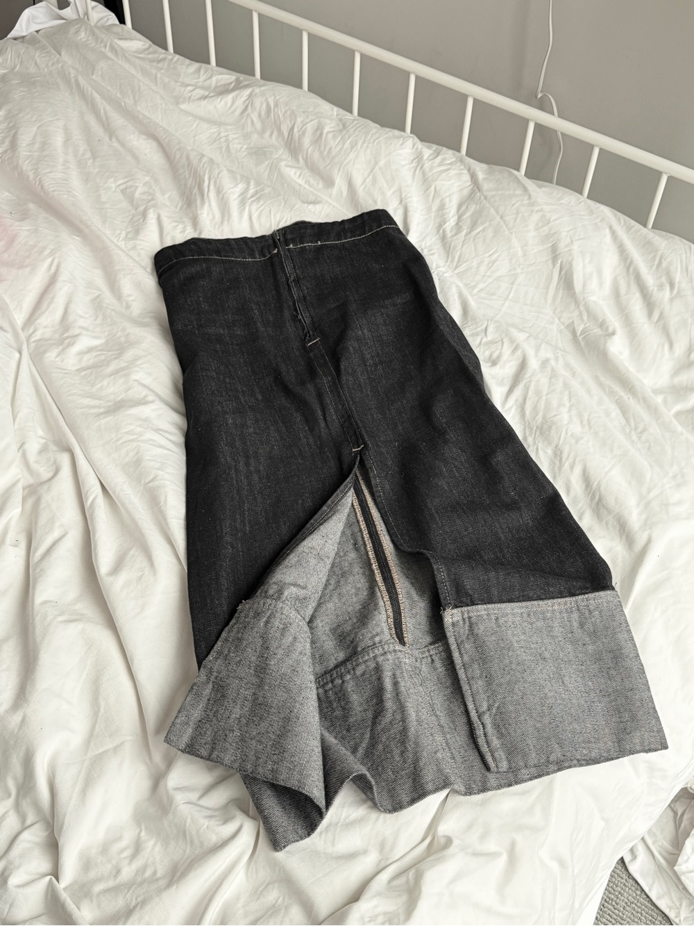 Zara Black Denim Midi Skirt with Grey Cuff